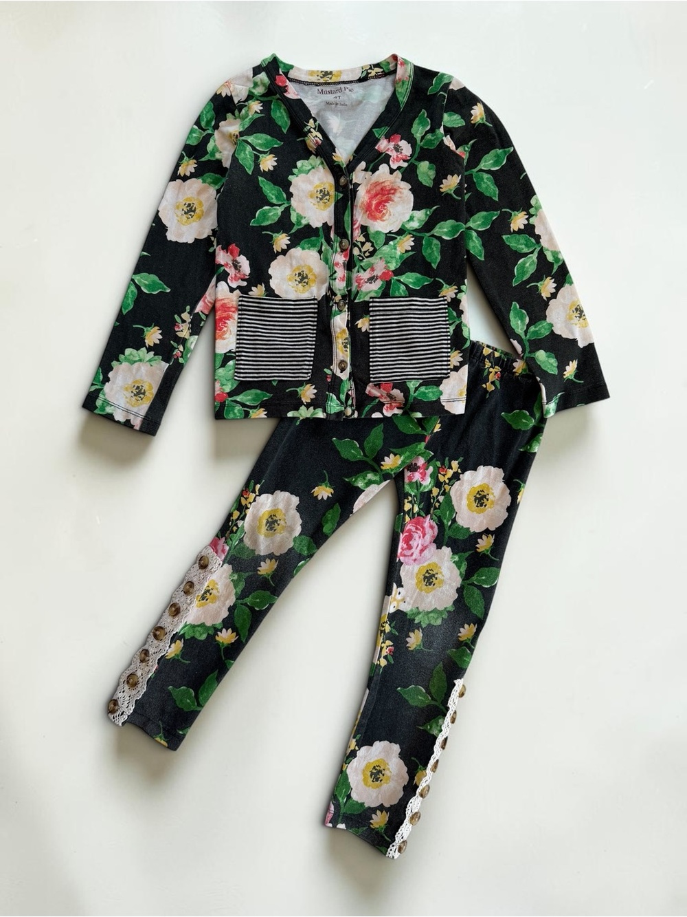 MUSTARD PIE Floral 2PC Button Front Cardigan Long Sleeve Set